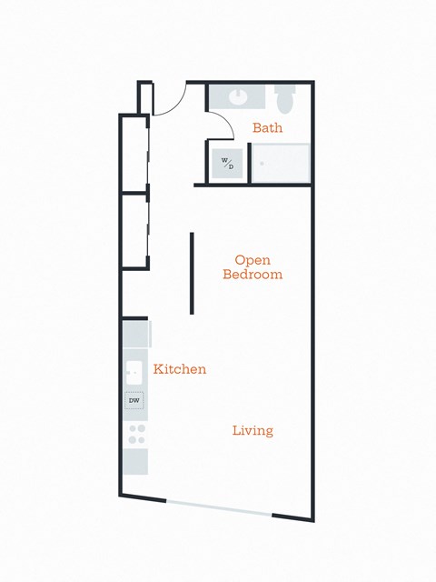 Floor plan for 1 bed, 1 bath, 615 sqft